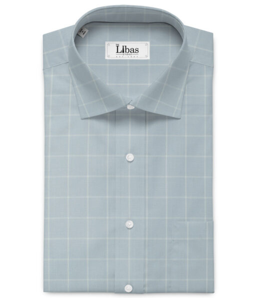 Cadini Men's Bamboo Wrinkle Resistant Checks 2.25 Meter Unstitched Shirting Fabric (Light Grey)