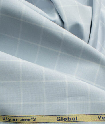 Cadini Men's Bamboo Wrinkle Resistant Checks 2.25 Meter Unstitched Shirting Fabric (Light Grey)