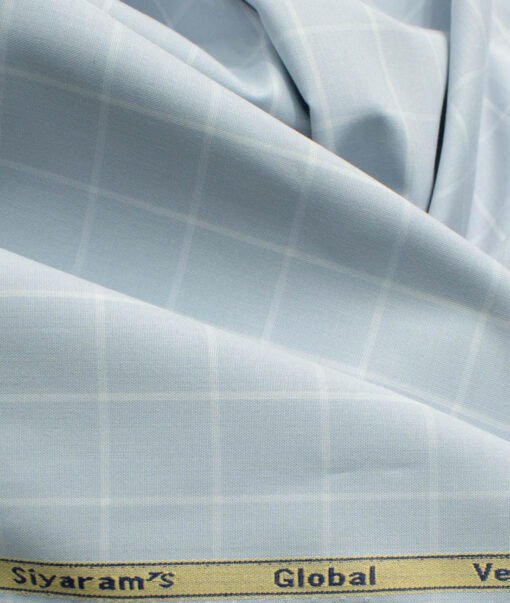 Cadini Men's Bamboo Wrinkle Resistant Checks 2.25 Meter Unstitched Shirting Fabric (Light Grey)