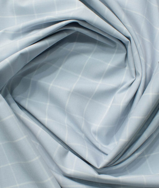 Cadini Men's Bamboo Wrinkle Resistant Checks 2.25 Meter Unstitched Shirting Fabric (Light Grey)