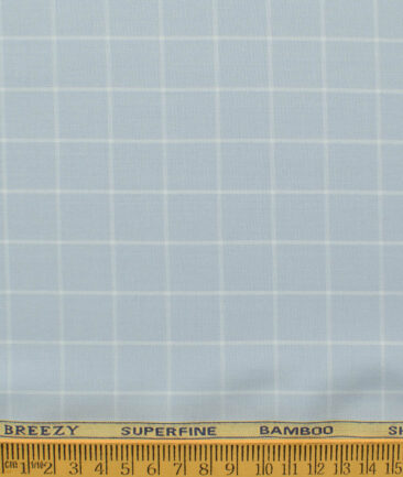 Cadini Men's Bamboo Wrinkle Resistant Checks 2.25 Meter Unstitched Shirting Fabric (Light Grey)