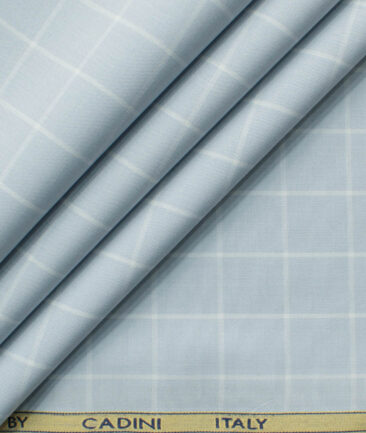 Cadini Men's Bamboo Wrinkle Resistant Checks 2.25 Meter Unstitched Shirting Fabric (Light Grey)