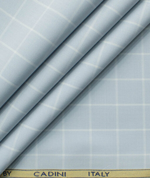 Cadini Men's Bamboo Wrinkle Resistant Checks 2.25 Meter Unstitched Shirting Fabric (Light Grey)