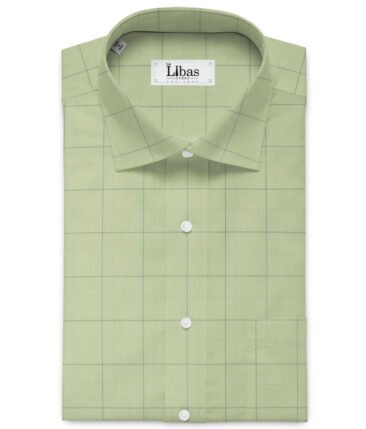 Cadini Men's Bamboo Wrinkle Resistant Checks 2.25 Meter Unstitched Shirting Fabric (Lime Green)