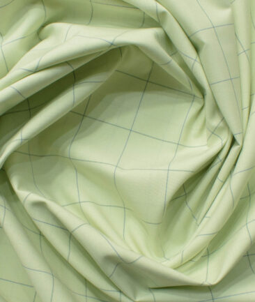 Cadini Men's Bamboo Wrinkle Resistant Checks 2.25 Meter Unstitched Shirting Fabric (Lime Green)
