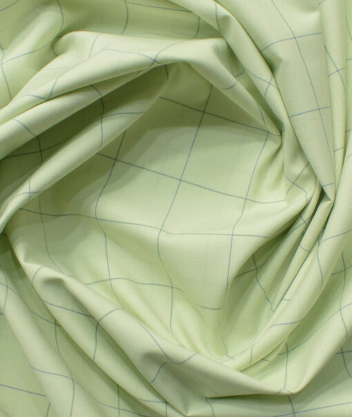Cadini Men's Bamboo Wrinkle Resistant Checks 2.25 Meter Unstitched Shirting Fabric (Lime Green)