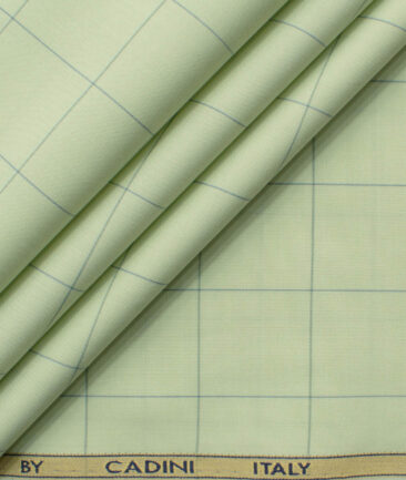 Cadini Men's Bamboo Wrinkle Resistant Checks 2.25 Meter Unstitched Shirting Fabric (Lime Green)