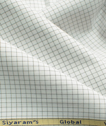 Cadini Men's Bamboo Wrinkle Resistant Checks 2.25 Meter Unstitched Shirting Fabric (White & Black)