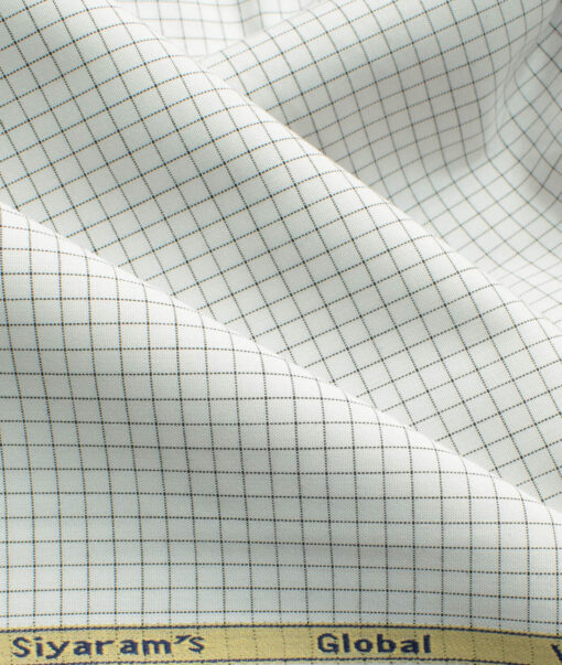 Cadini Men's Bamboo Wrinkle Resistant Checks 2.25 Meter Unstitched Shirting Fabric (White & Black)