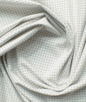 Cadini Men's Bamboo Wrinkle Resistant Checks 2.25 Meter Unstitched Shirting Fabric (White & Black)