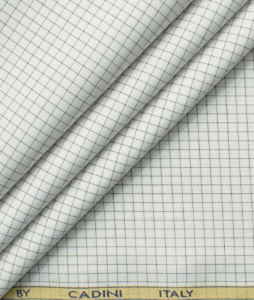 Cadini Men's Bamboo Wrinkle Resistant Checks 2.25 Meter Unstitched Shirting Fabric (White & Black)