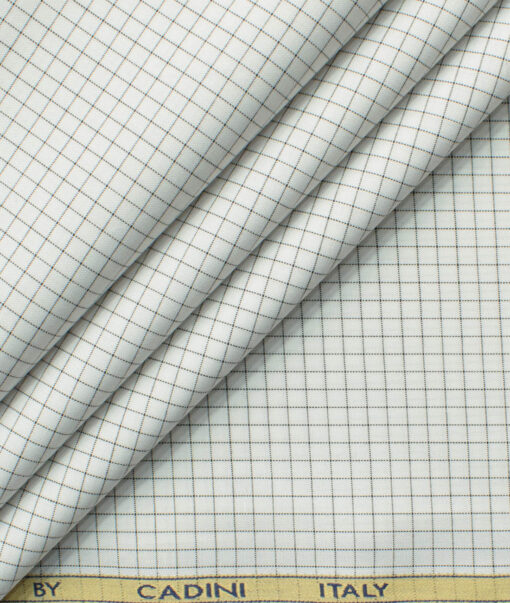 Cadini Men's Bamboo Wrinkle Resistant Checks 2.25 Meter Unstitched Shirting Fabric (White & Black)