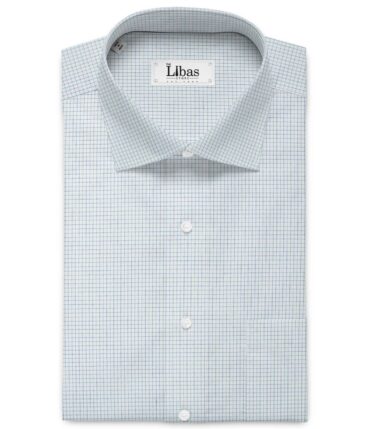 Cadini Men's Bamboo Wrinkle Resistant Checks 2.25 Meter Unstitched Shirting Fabric (White & Blue)