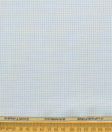 Cadini Men's Bamboo Wrinkle Resistant Checks 2.25 Meter Unstitched Shirting Fabric (White & Blue)