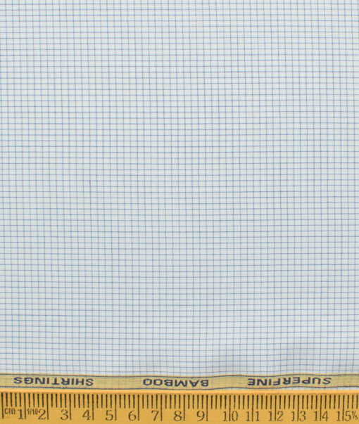 Cadini Men's Bamboo Wrinkle Resistant Checks 2.25 Meter Unstitched Shirting Fabric (White & Blue)