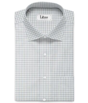 Cadini Men's Bamboo Wrinkle Resistant Checks 2.25 Meter Unstitched Shirting Fabric (White & Dark Blue)