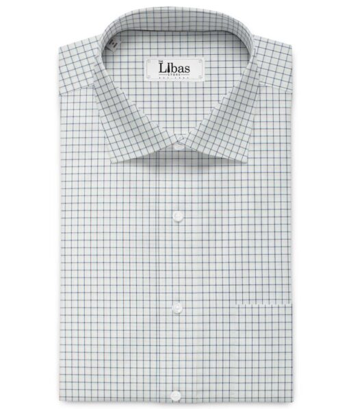 Cadini Men's Bamboo Wrinkle Resistant Checks 2.25 Meter Unstitched Shirting Fabric (White & Dark Blue)