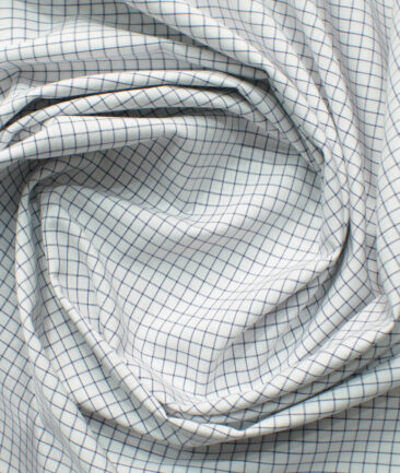 Cadini Men's Bamboo Wrinkle Resistant Checks 2.25 Meter Unstitched Shirting Fabric (White & Dark Blue)