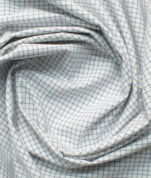 Cadini Men's Bamboo Wrinkle Resistant Checks 2.25 Meter Unstitched Shirting Fabric (White & Dark Blue)