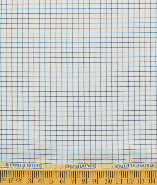 Cadini Men's Bamboo Wrinkle Resistant Checks 2.25 Meter Unstitched Shirting Fabric (White & Dark Blue)