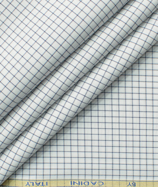 Cadini Men's Bamboo Wrinkle Resistant Checks 2.25 Meter Unstitched Shirting Fabric (White & Dark Blue)