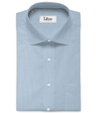 Cadini Men's Bamboo Wrinkle Resistant Houndstooth 2.25 Meter Unstitched Shirting Fabric (Sky Blue)