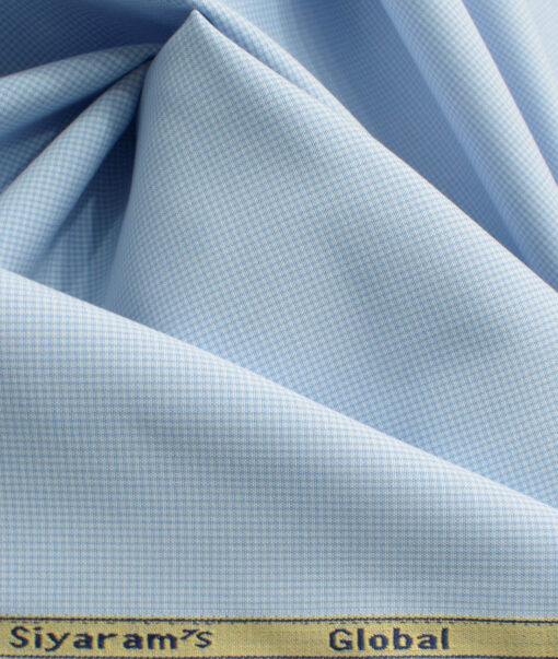 Cadini Men's Bamboo Wrinkle Resistant Houndstooth 2.25 Meter Unstitched Shirting Fabric (Sky Blue)