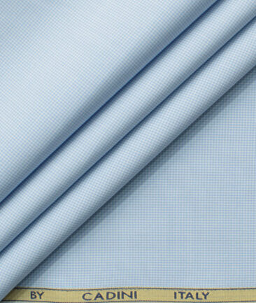 Cadini Men's Bamboo Wrinkle Resistant Houndstooth 2.25 Meter Unstitched Shirting Fabric (Sky Blue)
