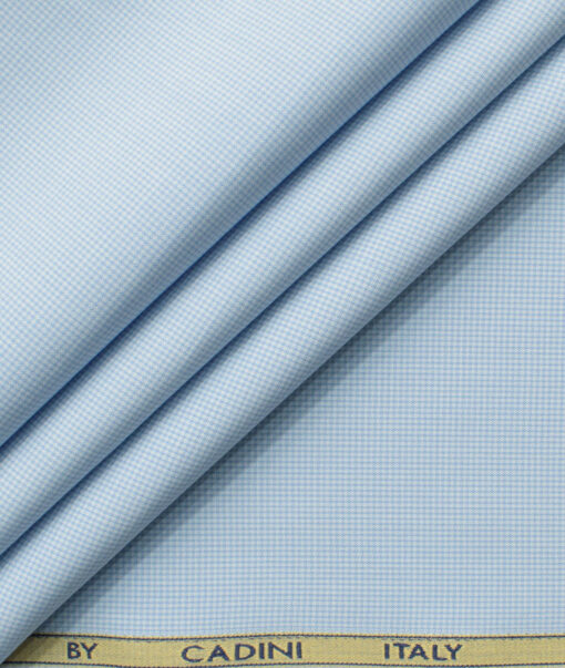 Cadini Men's Bamboo Wrinkle Resistant Houndstooth 2.25 Meter Unstitched Shirting Fabric (Sky Blue)