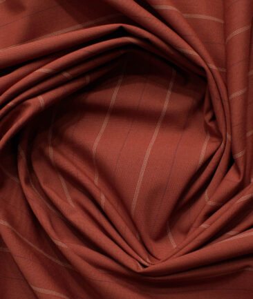 Cadini Men's Bamboo Wrinkle Resistant Striped 2.25 Meter Unstitched Shirting Fabric (Brick Red)