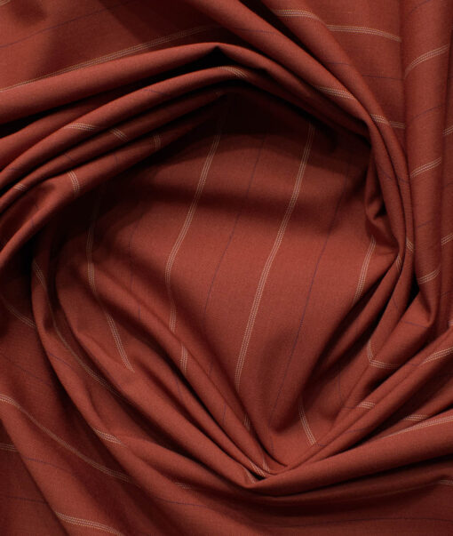 Cadini Men's Bamboo Wrinkle Resistant Striped 2.25 Meter Unstitched Shirting Fabric (Brick Red)