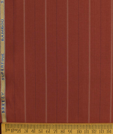 Cadini Men's Bamboo Wrinkle Resistant Striped 2.25 Meter Unstitched Shirting Fabric (Brick Red)