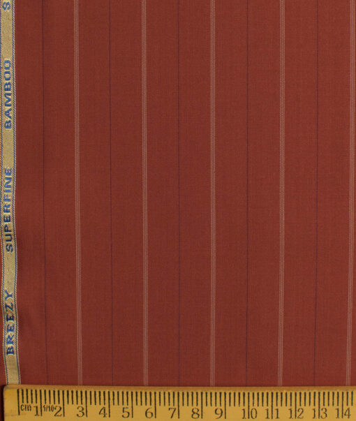 Cadini Men's Bamboo Wrinkle Resistant Striped 2.25 Meter Unstitched Shirting Fabric (Brick Red)