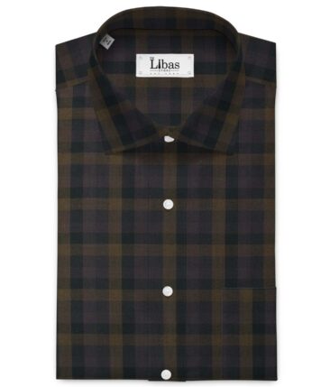 Cadini Men's Bamboo Wrinkle Resistant Checks 2.25 Meter Unstitched Shirting Fabric (Black & Brown)
