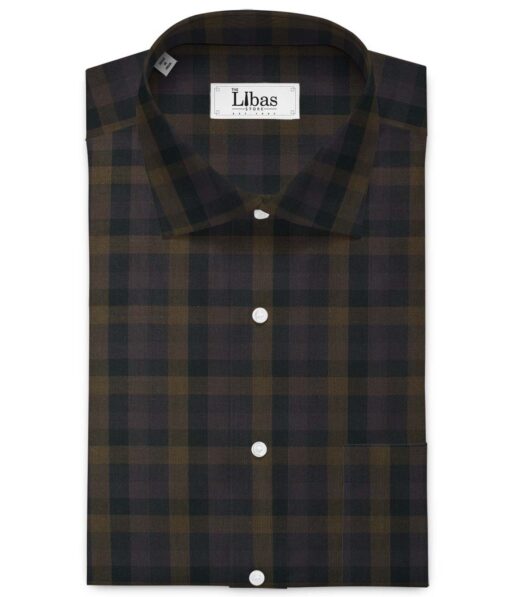 Cadini Men's Bamboo Wrinkle Resistant Checks 2.25 Meter Unstitched Shirting Fabric (Black & Brown)