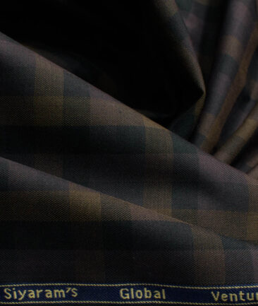 Cadini Men's Bamboo Wrinkle Resistant Checks 2.25 Meter Unstitched Shirting Fabric (Black & Brown)