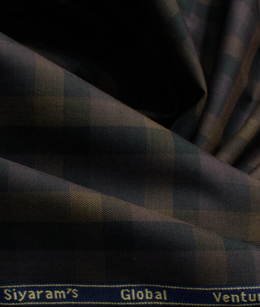 Cadini Men's Bamboo Wrinkle Resistant Checks 2.25 Meter Unstitched Shirting Fabric (Black & Brown)