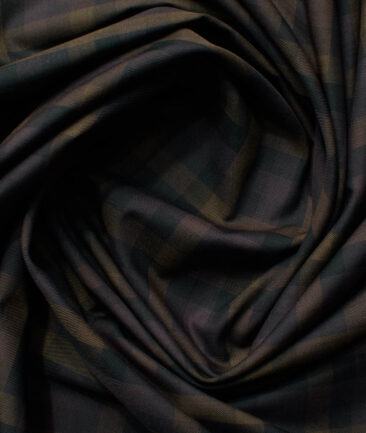 Cadini Men's Bamboo Wrinkle Resistant Checks 2.25 Meter Unstitched Shirting Fabric (Black & Brown)