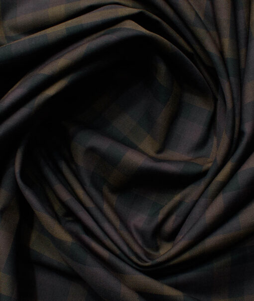 Cadini Men's Bamboo Wrinkle Resistant Checks 2.25 Meter Unstitched Shirting Fabric (Black & Brown)