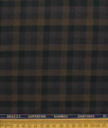 Cadini Men's Bamboo Wrinkle Resistant Checks 2.25 Meter Unstitched Shirting Fabric (Black & Brown)
