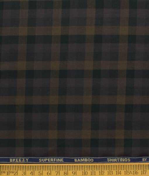 Cadini Men's Bamboo Wrinkle Resistant Checks 2.25 Meter Unstitched Shirting Fabric (Black & Brown)