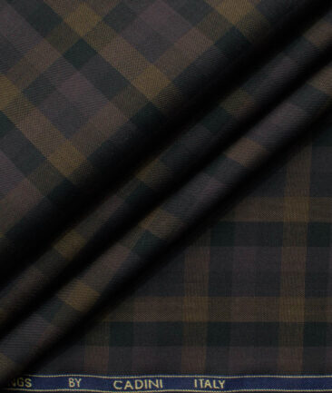 Cadini Men's Bamboo Wrinkle Resistant Checks 2.25 Meter Unstitched Shirting Fabric (Black & Brown)