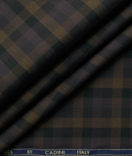 Cadini Men's Bamboo Wrinkle Resistant Checks 2.25 Meter Unstitched Shirting Fabric (Black & Brown)