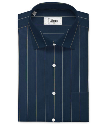 Cadini Men's Bamboo Wrinkle Resistant Striped 2.25 Meter Unstitched Shirting Fabric (Dark Blue)
