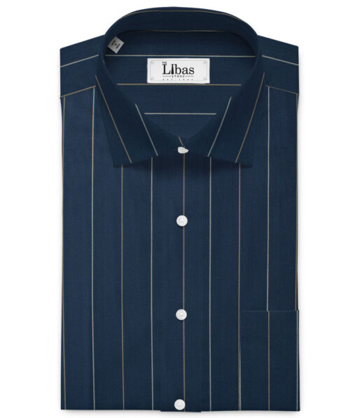 Cadini Men's Bamboo Wrinkle Resistant Striped 2.25 Meter Unstitched Shirting Fabric (Dark Blue)