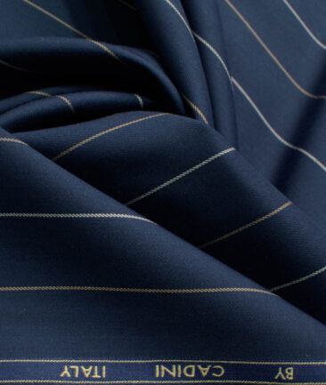 Cadini Men's Bamboo Wrinkle Resistant Striped 2.25 Meter Unstitched Shirting Fabric (Dark Blue)