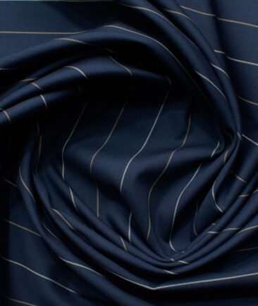 Cadini Men's Bamboo Wrinkle Resistant Striped 2.25 Meter Unstitched Shirting Fabric (Dark Blue)