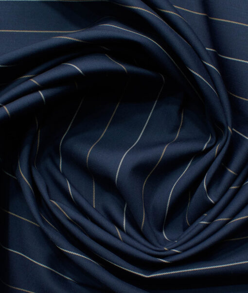 Cadini Men's Bamboo Wrinkle Resistant Striped 2.25 Meter Unstitched Shirting Fabric (Dark Blue)