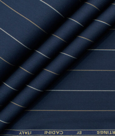 Cadini Men's Bamboo Wrinkle Resistant Striped 2.25 Meter Unstitched Shirting Fabric (Dark Blue)