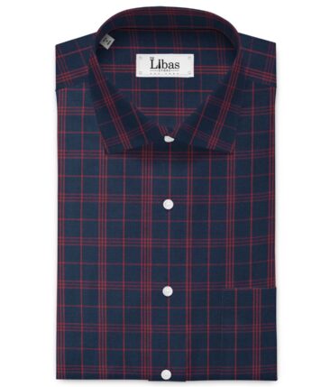 Cadini Men's Bamboo Wrinkle Resistant Checks 2.25 Meter Unstitched Shirting Fabric (Dark Blue)